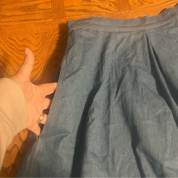 Naya Rea A-Line Pleated Denim Midi Skirt Sz UK 14 or US 10 High Waist Flowy Chic - Picture 9 of 16